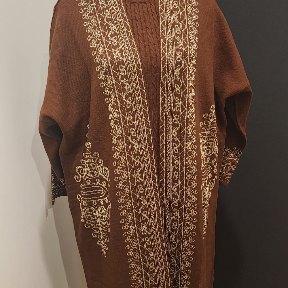 Brown Embroidered Long Sweater